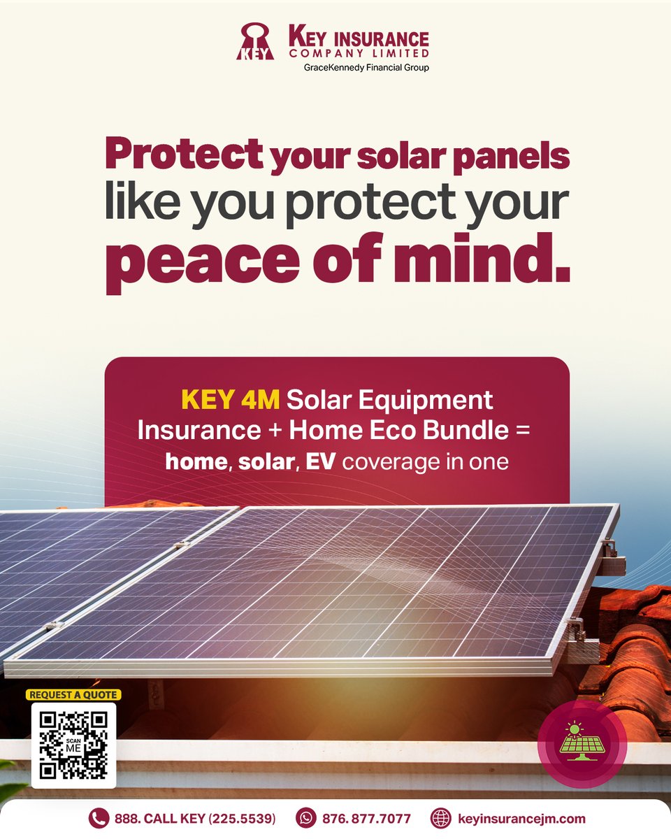 imwithkey's tweet photo. Your solar panels are more than equipment—they’re an investment. Protect them with KEY 4M Solar Equipment Insurance.

Bundle with Home Eco for full protection.
📞 888-CALL-KEY | WhatsApp: (876) 877-7077 https://t.co/2R2Ex2siKM