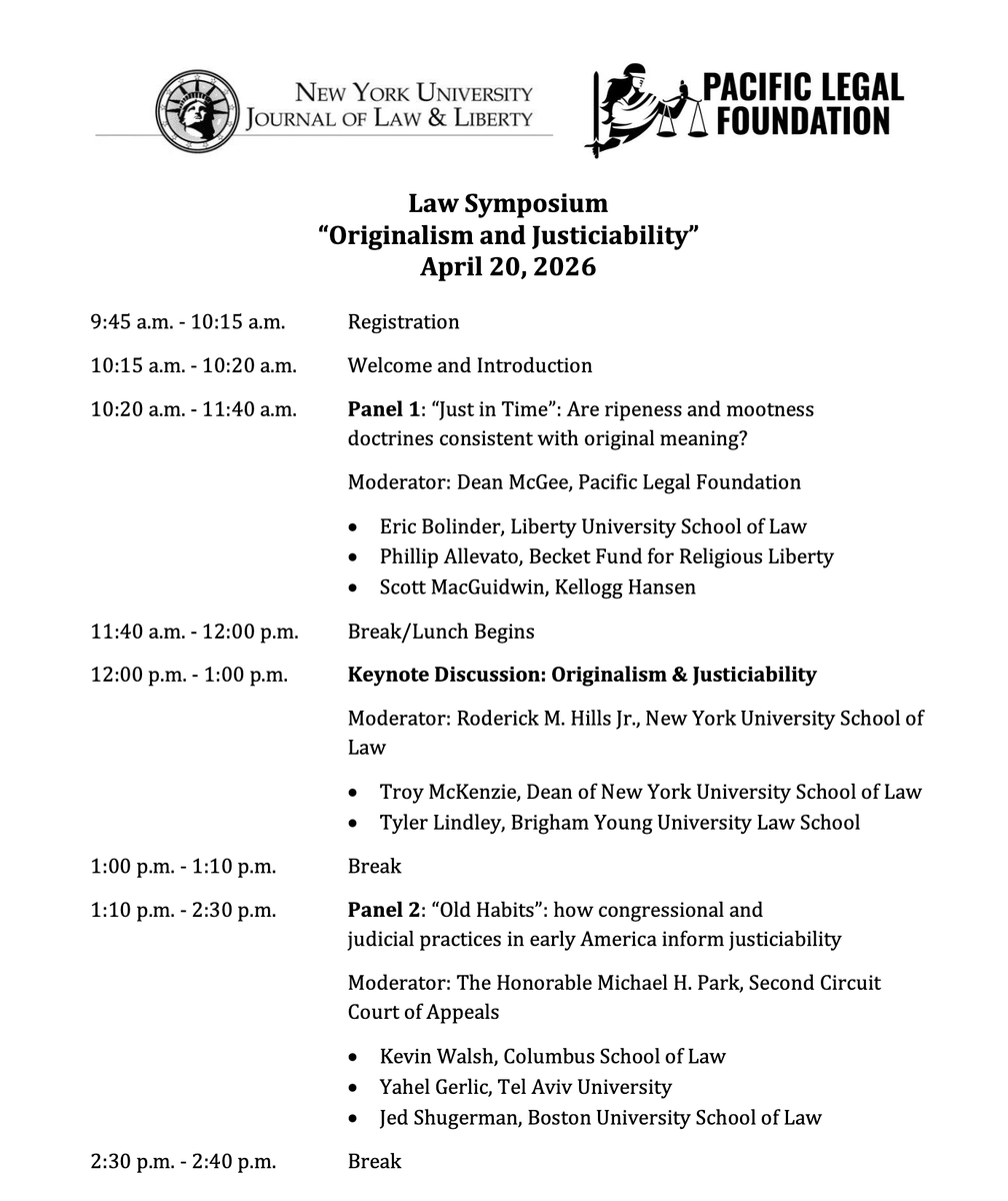nyujll's tweet photo. Panelists included @scottmacguidwin @EricBolinderLaw @becketfund @jedshug @kevincwalsh @Kruckenberg_Esq @CatoInstitute @ethanwb. https://t.co/05VpWYt53e