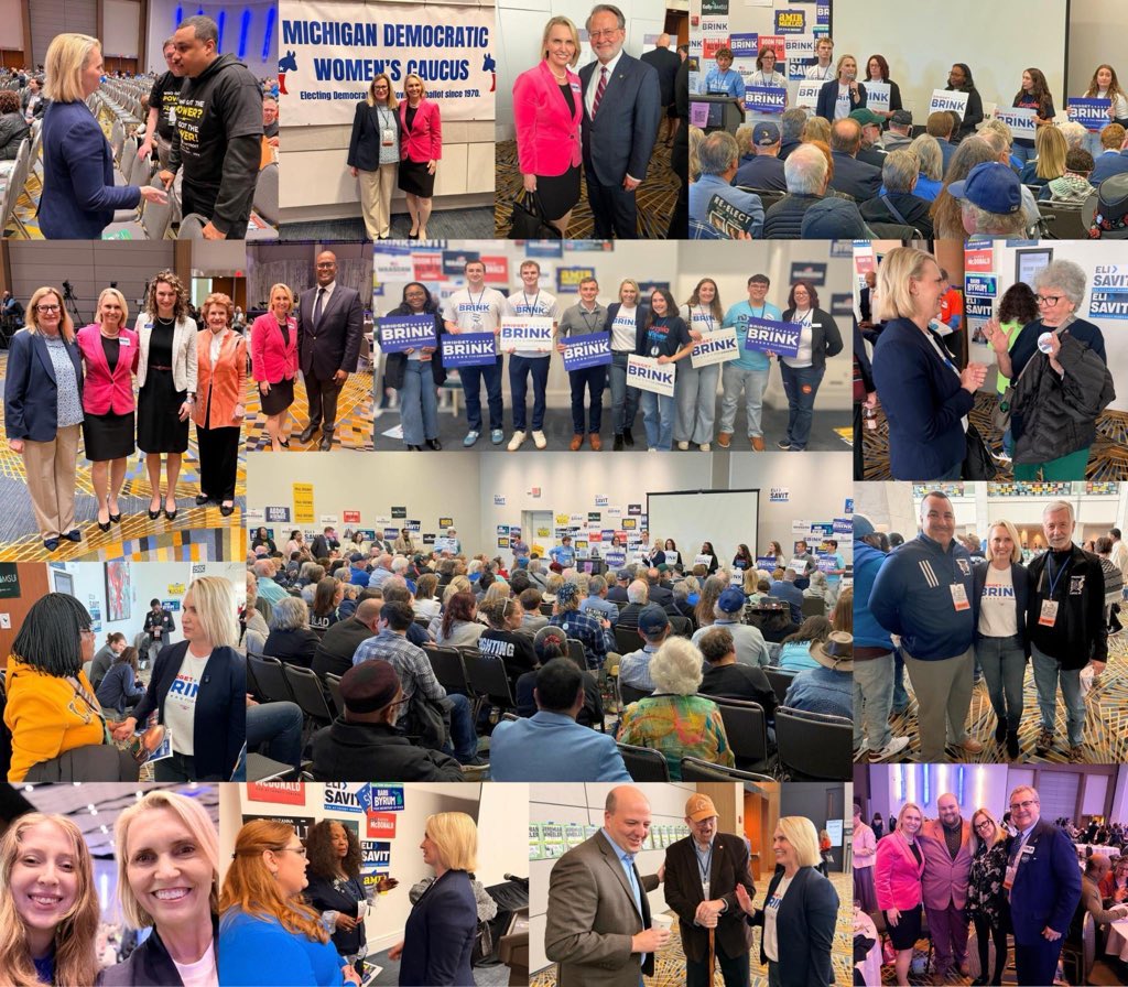 AmbBridgetBrink's tweet photo. Record turnout &amp; incredible enthusiasm at this weekend's convention — MI Dems are fired up for this November! Looking forward to working w/ @Garlin, @EliNSavit and all our nominees to elect Dems up &amp; down the ballot, flip MI07, and fight like hell for Michigan! https://t.co/rZANtnVeuQ