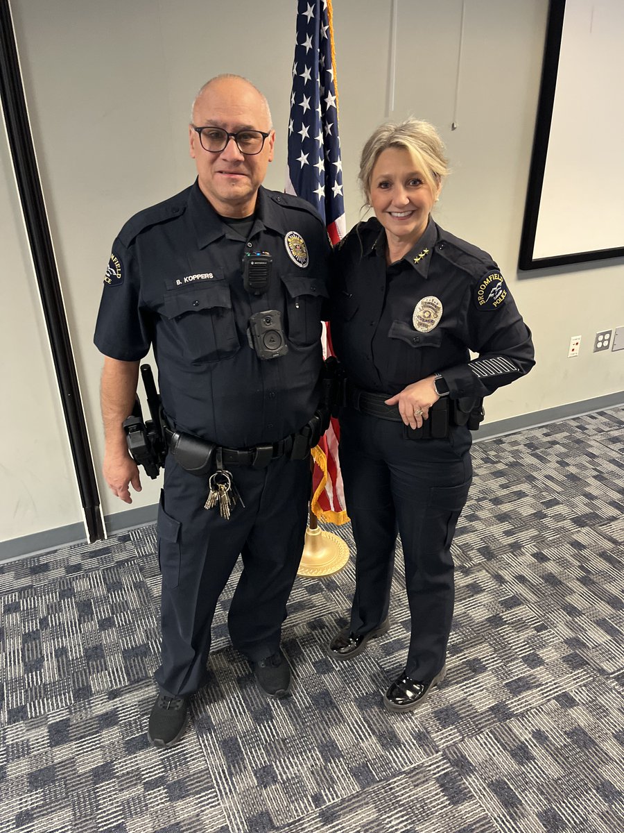 BroomfieldPD's tweet photo. After 24 years of dedicated service to the Broomfield Police Department, Detention Officer Brett Koppers is retiring.

Officer Koppers began his career with the BPD in 2002 and quickly distinguished himself through his professionalism, work ethic and commitment to others. In 2004, he was selected to become a Field Training Officer, and in 2005 he was named Officer of the Year.

Throughout his career, Officer Koppers earned the respect of coworkers and supervisors alike. His many recognitions include Unit Citations, Community Service Awards, Thank You Emails, a Chief’s Commendation and a Meritorious Service Award.

Officer Koppers also served in the Alternative Sentencing Unit before it was permanently closed following COVID. No matter where he was assigned, he brought the same reliability, positive attitude and dedication to the job every day.

Officers Koppers, on behalf of everyone at the Broomfield Police Department, thank you for your 24 years of service to this community. Congratulations on your retirement—you have truly earned it. 👏 🥳 🎉
