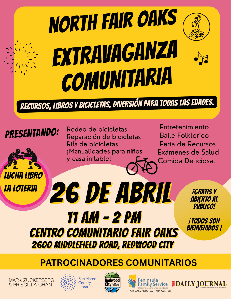 SMCHSA's tweet photo. Come see us at the North Fair Oaks Community Extravaganza!

Free resources and car seat safety info to keep your little ones safe. Enjoy bike repairs, food, and fun for all ages!

April 26 (11 AM - 2 PM)
Fair Oaks Community Center, RWC

#ChildAbusePreventionMonth #CarSeatSafety https://t.co/WR2fniWCmz