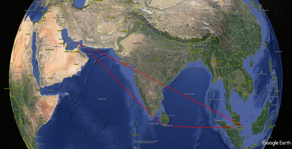 TankerTrackers's tweet image. A National Iranian VLCC supertanker departed Iran in late March 2026 and swam on over to the Riau Archipelago where she transferred her 2 million barrels of crude oil to another VLCC. She then returned home via the blockade line. She’ll reach Kharg Island tomorrow. #OOTT