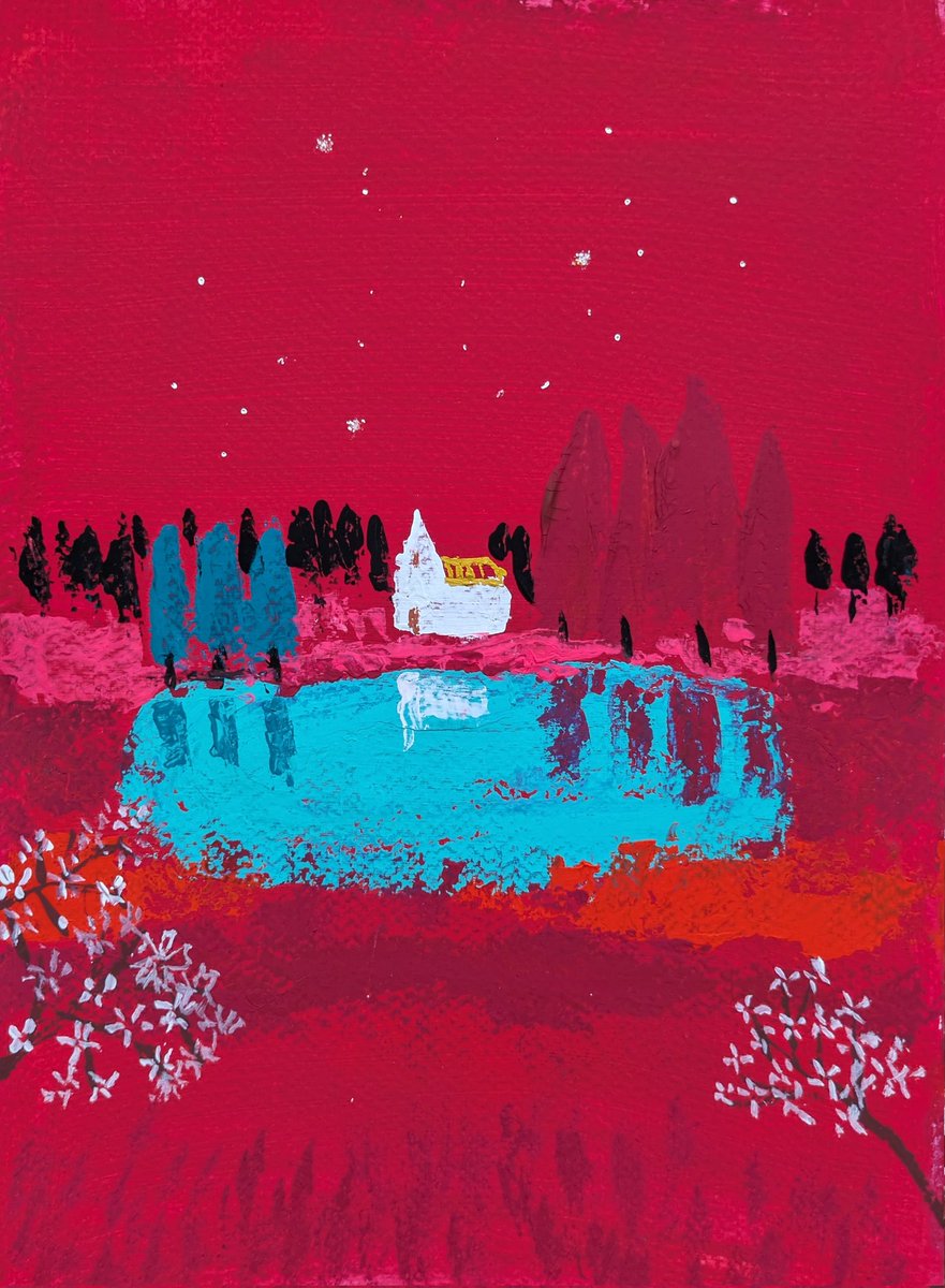 EaQtz6's tweet image. ＃artwork
＃art 
#絵、
＃心象風景画
＃Gouache
＃paintig
🎨幸運な春の夜