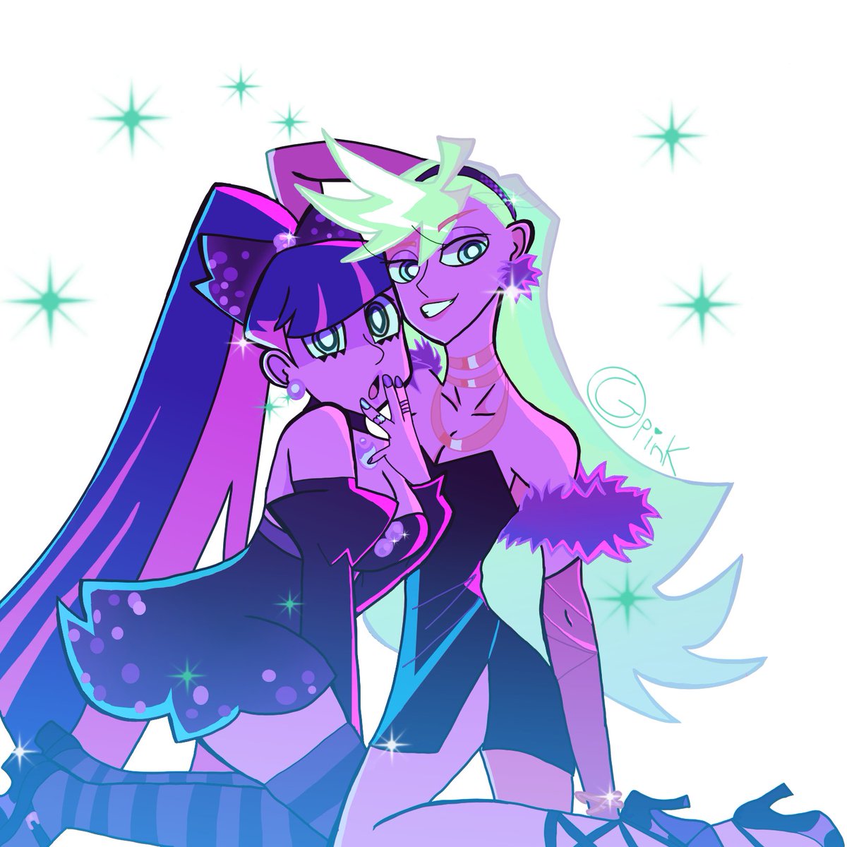 go_pink2's tweet image. A redraw of official art  #PaSwG #NewPSG #PantyAndStocking #NewPantyAndStocking
First Ver.                                            Second Ver.