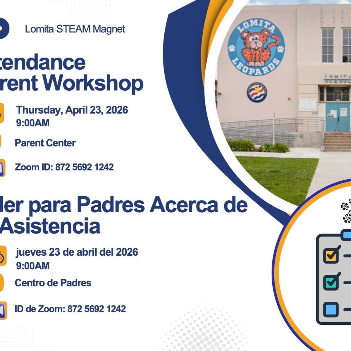 Please join us on Thursday, April 23, at 8:30 AM for a Coffee with the Principal . Then please stay for a parent workshop on attendance at 9:00 AM.