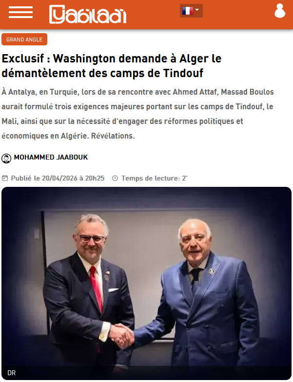 nasima_elyazidi's tweet image. L’administration #Trump vient de rappeler à #Alger qu’en 2026, on ne gère plus les dossiers avec de vieux slogans usés !
En #Turquie, Massad #Boulos a été très clair avec Ahmed #Attaf : le dossier du Sahara se conjugue uniquement en mode « autonomie marocaine 🇲🇦». Mais le vrai