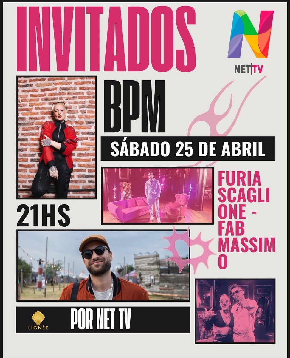Este sábado 25/04 se viene algo distinto 🔥  

Se prende la cabina y puede pasar cualquier cosa 🫣
Con Furia Scaglione y Fab Massimo metiéndole toda la energía 🎧  

23 hs por Net TV ⏰ 📺  
No te lo pierdas💥
Más información ℹ️ :: instagram.com/p/DXNSsJdEats/…
