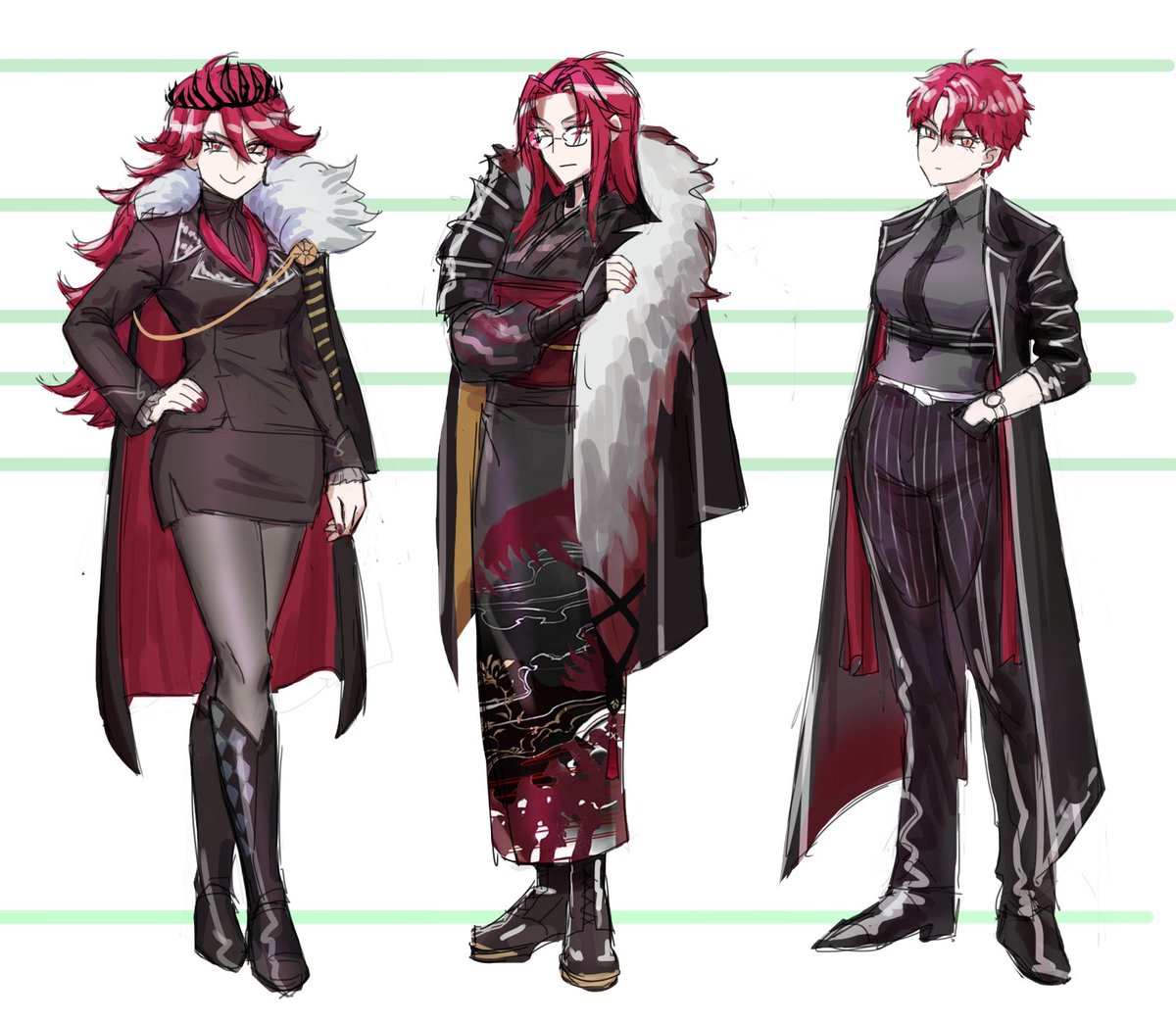 #JurasickArt

Jurahime 3 versions, I like that they all have different vibes 🦖 also sorry 3.0 looks plain I got too tired to add the details ;;