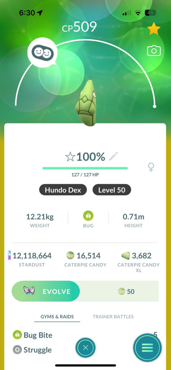 BrettPogo's tweet image. Time for another #MaxOutMonday and today my Metapod is getting the level 50 treatment. 

Level 50 #435!