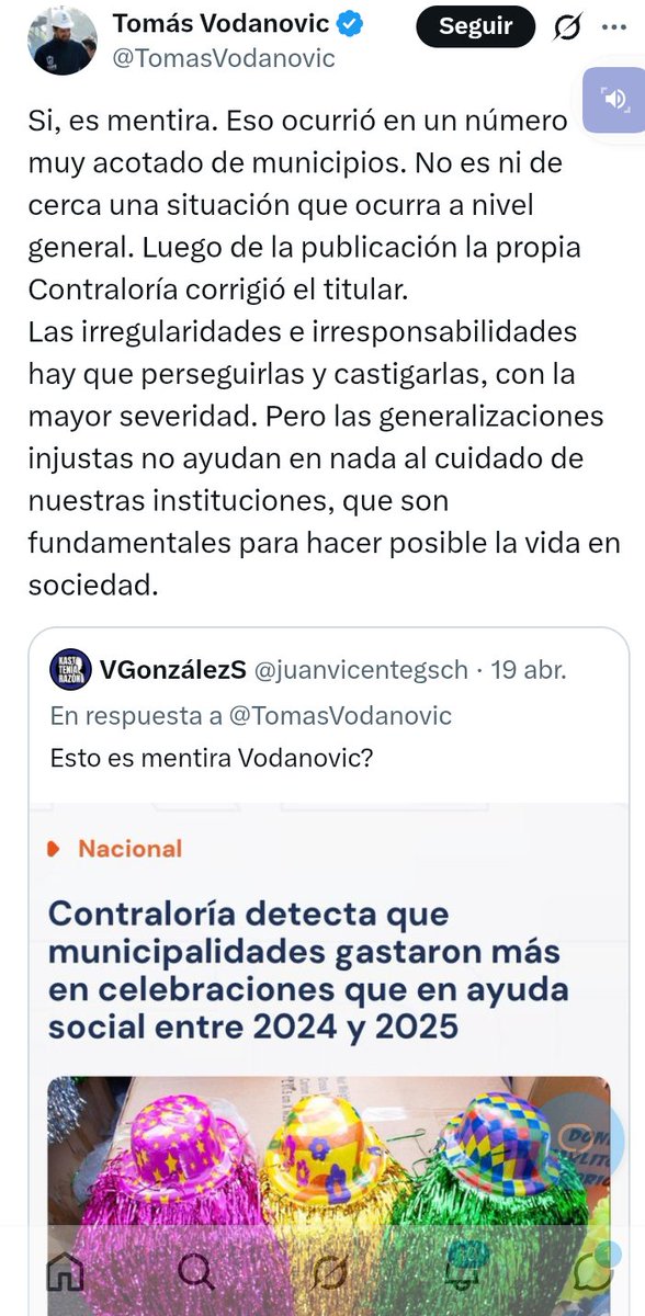 <a href="/Contraloriacl/">Contraloría</a> <a href="/TomasVodanovic/">Tomás Vodanovic</a>, llamar
 "n° acotado" a más de 100 municipios es tapar el sol con un dedo. No es una "generalización injusta" es un informe oficial de CGR sobre el mal uso de recursos públicos en 1 de cada 3 comunas. La fe pública se cuida con transparencia, no bajando el perfil