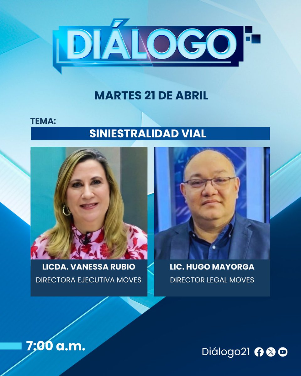 #Diálogo21 | Este martes 21 de abril no te pierdas Diálogo 21, donde presentaremos temas importantes a nivel nacional.

A partir de las 7:00 a.m., sintoniza por la señal de Grupo Megavisión.