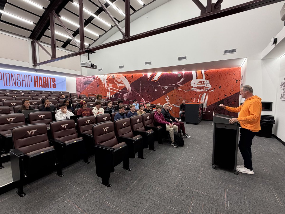 Huge thanks to <a href="/coachfostervt/">Bud Foster</a> for doing a news conference with my <a href="/JMC3314/">JMC 3314</a> class this evening. Great questions and fantastic answers! 

Props as well to the folks in #Hokies athletics communications who helped set it all up.

📸 Me and <a href="/JackPBrizendine/">Jack Brizendine</a>