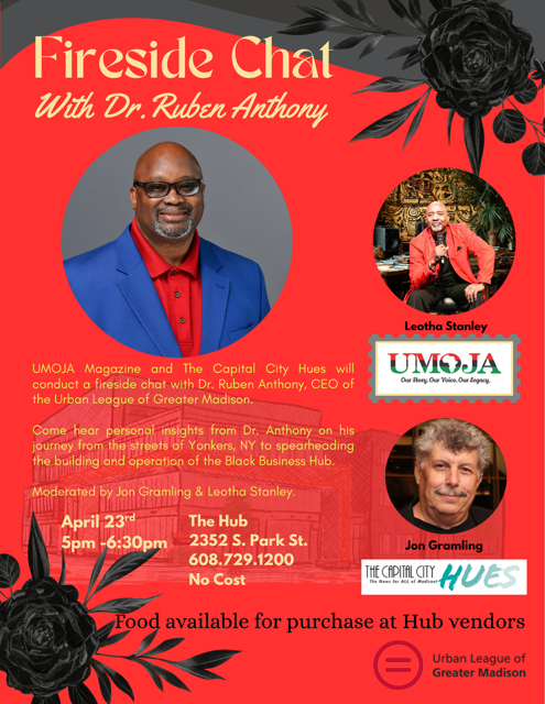 ULGM's tweet photo. Join us for a special fireside chat with Dr. @rubenatonyjr, President &amp; CEO of @ULGM.

📅 Thursday, April 23
📍The Hub, 2352 S. Park St.
🕔5:00 PM – 6:30 PM
💲Free &amp; open to the public

Food and beverages available from local vendors.

👉🏾 RSVP today: https://t.co/5R5tUA7xkC https://t.co/Sr68WHSJw9