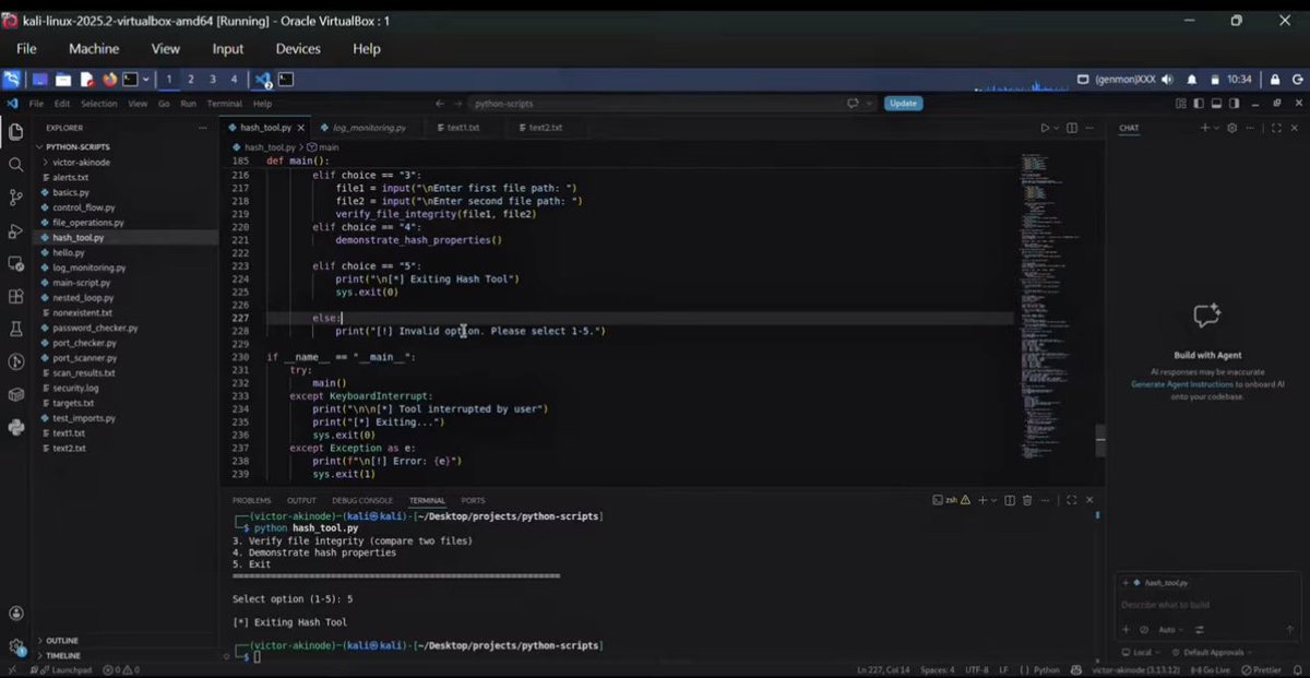 Wura4Cyber's tweet image. Day 94/100 🔐
Built a Python hashing tool (SHA256, MD5, SHA1)

Tested file integrity → even 1 tiny change completely changes the hash 😳 (avalanche effect)

Cybersecurity is wild 
#Python #Cybersecurity #100DaysOfCode
@VAInitiatives