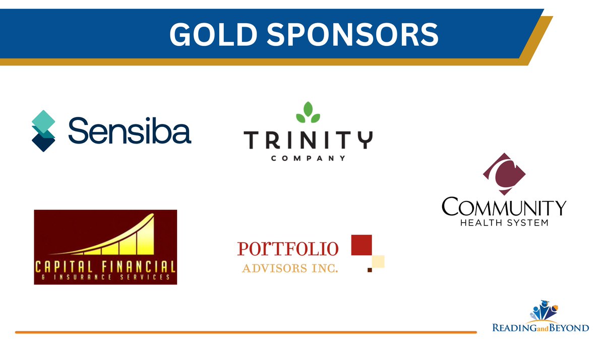 Reading_Beyond's tweet photo. We are grateful for our Gold Sponsors for Reading and Beyond’s 2026 Gala on April 23! 

Your generosity makes a real impact. Thank you for being part of this event!

@sensiba, Trinity Fruit Company, Capital Financial &amp; Insurance Services, Portfolio Advisor, @CommunityMed https://t.co/nSZt1aiRIP