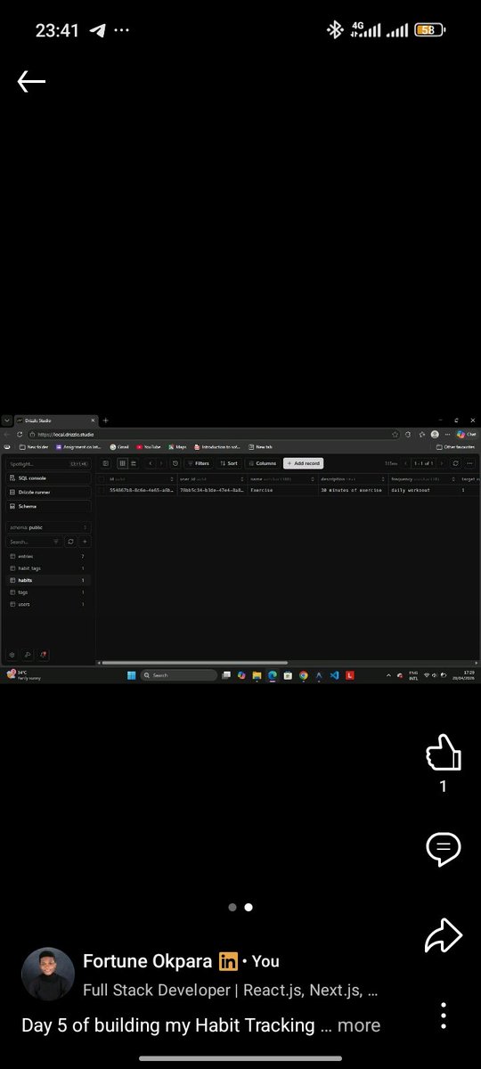 DevNft413108's tweet image. Day 5 — Habit Tracking API
Today I continued working on the database
set up a connection pool
created schemas (users, habits, entries, tags)
added a seed script

#BuildInPublic #Backenddevelopment #systemdesign