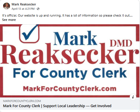 ClackCoGOP's tweet photo. New website up for Candidate for Clackamas County Clerk Mark Reaksecker! https://t.co/6cJOWAmQbi