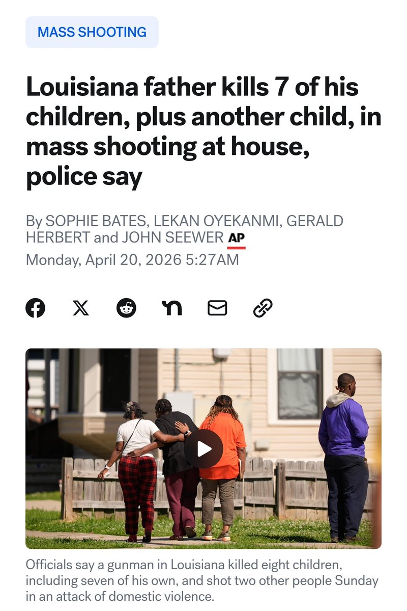 Mężczyzna, który otworzył ogień do dzieci w Luizjanie, zabił siedmioro własnych dzieci i jeszcze jedno kolejne. Ranił również dwie inne osoby,
w tym swoją żonę. 

Dzieci były w wieku od 3 do 11 lat. 

31-letni mężczyzna został zastrzelony przez policję podczas pościgu, kiedy