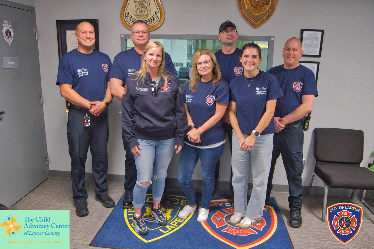 lapeerfd's tweet photo. Lapeer Fire &amp; Rescue is wearing Child Advocacy Center shirts every Thursday in April to support Child Abuse Awareness Month.

Along with the blue pinwheels, it’s a reminder that protecting children takes all of us.

#LapeerFireRescue https://t.co/BPPkdBLIqg