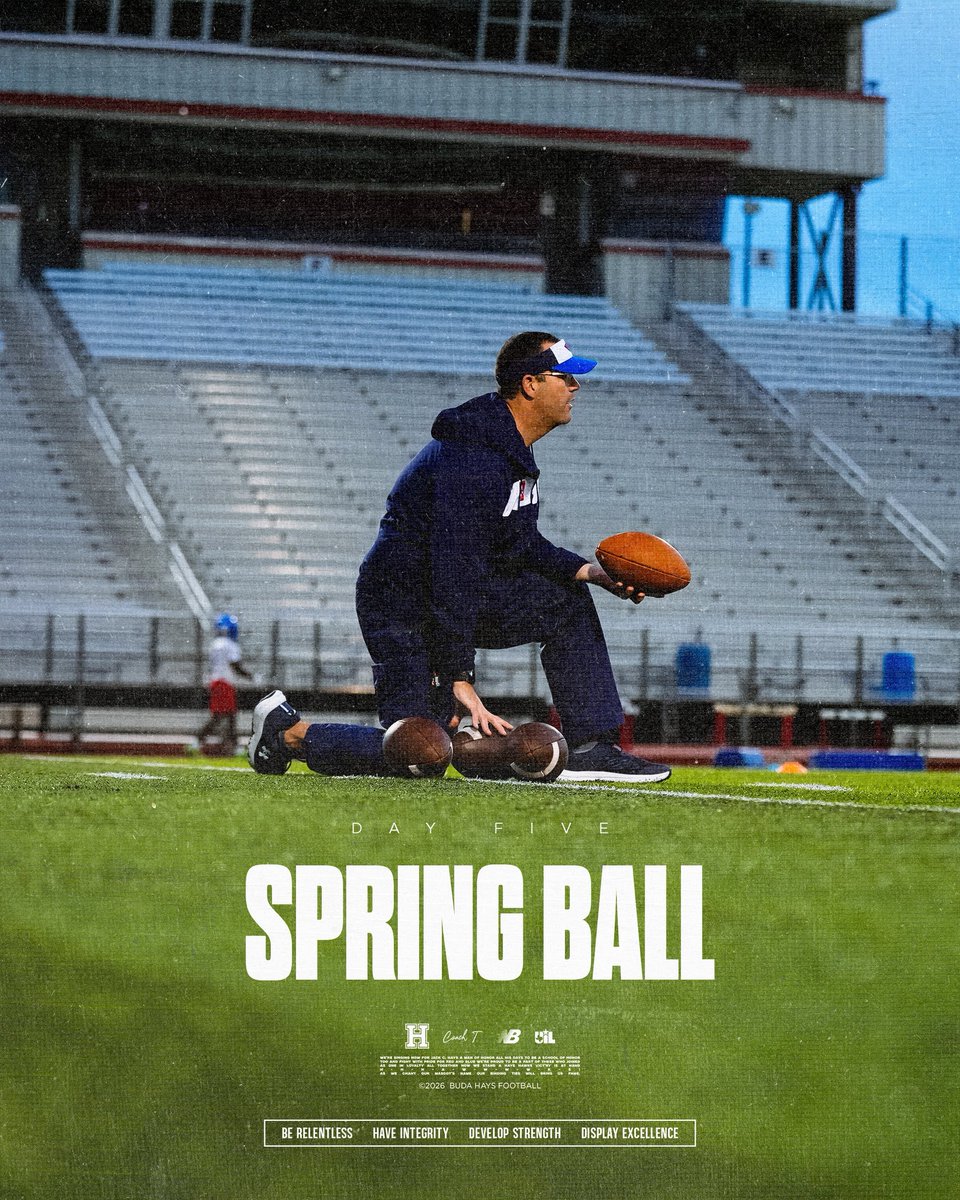 BudaHaysFB's tweet image. Back to Work.

Spring Ball ‘26 | Day 5

#RISE #BudaHaysFootball @coachmarktorres
