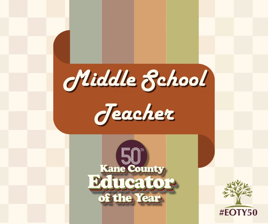 KaneCountyROE's tweet photo. Our fifth category for the 50th Kane County Educator of the Year Awards is Middle School Teacher. Meet this year's three nominees!
#EOTY50 #EducatorSpotlight https://t.co/LUtA3bImuS