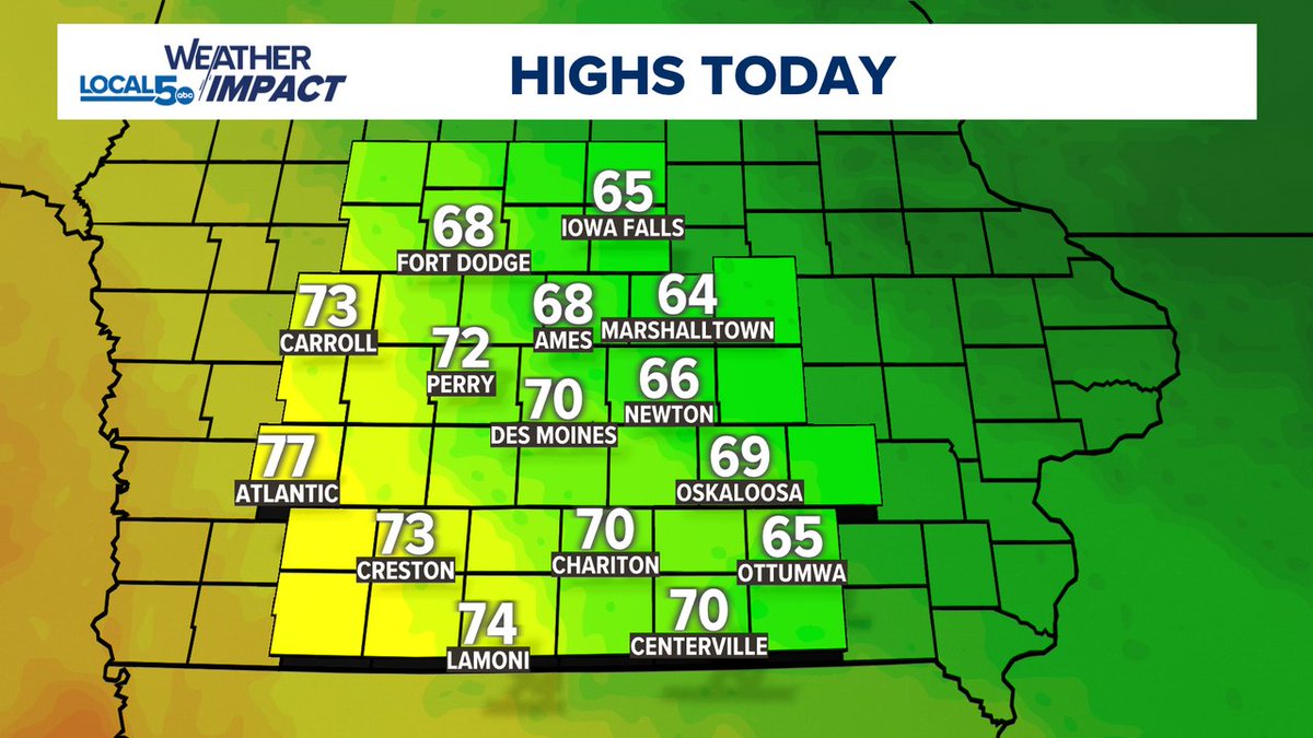 ChrisKuball's tweet image. Here's a look at the high temperatures from today! #IAWX #DSM