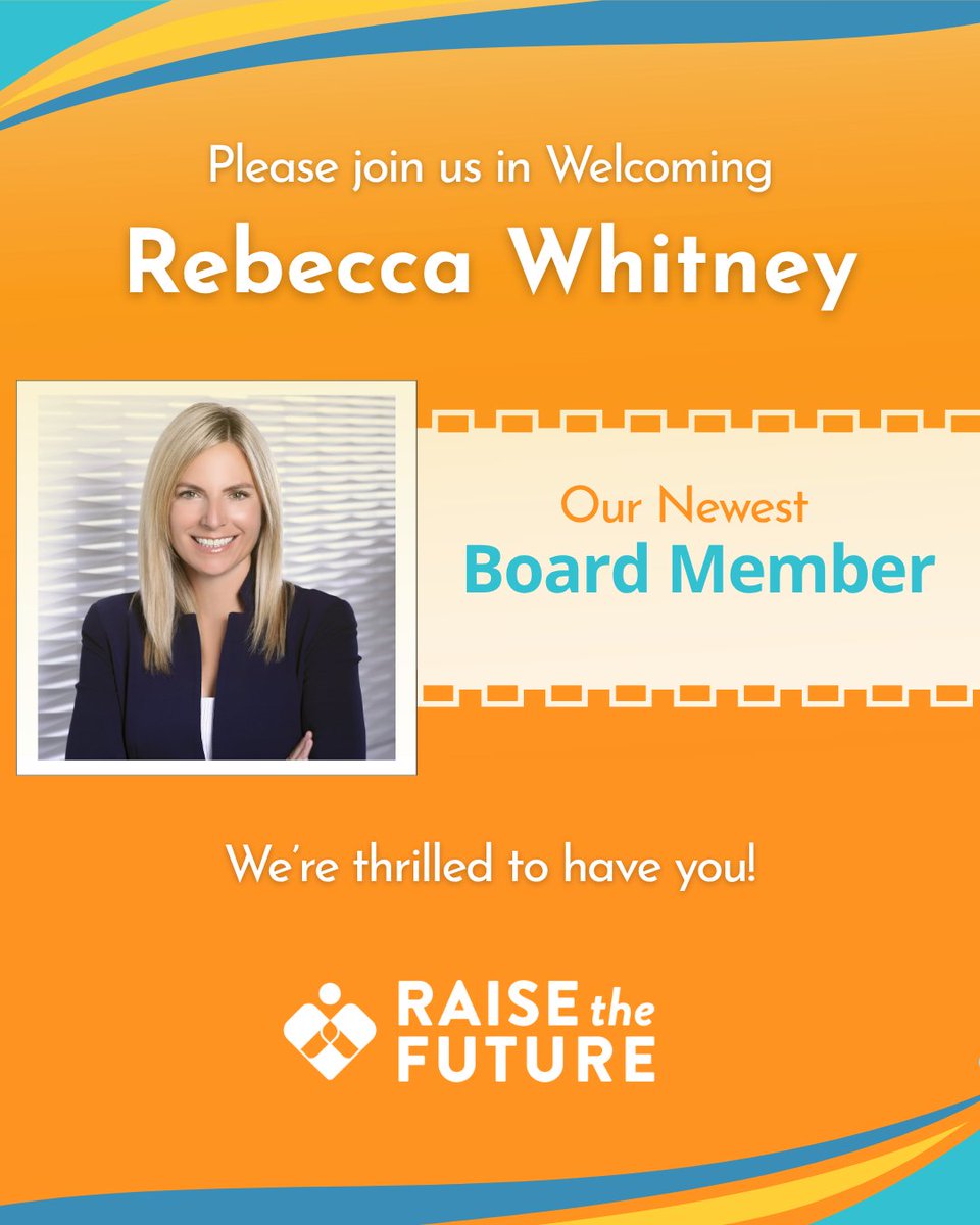 RaiseFuture's tweet photo. Please join us in welcoming Rebecca Whitney to the Raise the Future Board of Directors! 🎉

Rebecca will help guide our work to support youth in foster care and the families who care for them. We’re excited to have you on this journey with us! https://t.co/QKsuPMcx8a