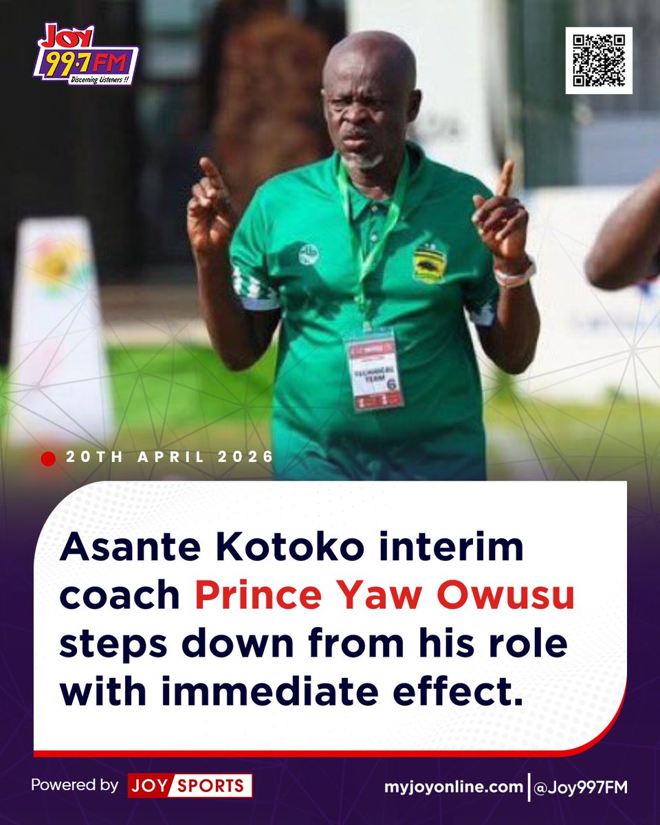 JoySportsGH's tweet image. Asante Kotoko interim coach Prince Yaw Owusu steps down from his role with immediate effect. 

#JoySports