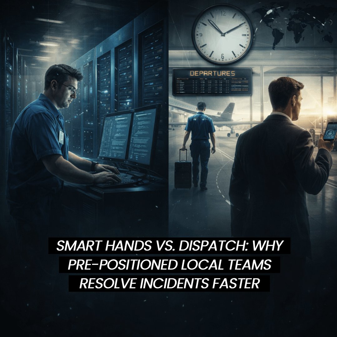 hypetelecomllc's tweet photo. Your SLA is 4 hours. Your provider's nearest tech is a flight away. Do the math.
Pre-positioned local teams: tech arrives in minutes with a diagnosis, not just a ticket number. That's the model. #SmartHands #DataCenter https://t.co/Bjm4dLRDdV
