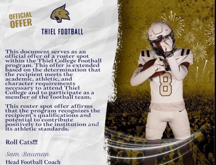 Ajsteez08's tweet image. #AGTG After amazing conversation with @JosephBlume92, I’m blessed to recieve my 3rd offer from Thiel College!! 
@CoachBrodyT 
@CoachBeauTrahan 
@Coach_BNava 
@CharlesMossFB