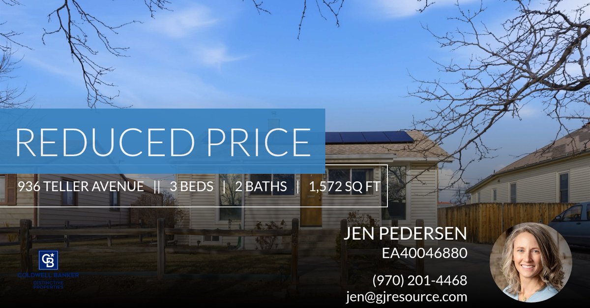 JenPedersenGJ's tweet photo. 📍 Reduced Price 📍 This recently reduced home at 936 Teller Avenue in Grand Junction won't last long, so, don't wait to set up a showing! Reach out here or at (970) 201-4468 for more information!

Jen Pedersen, Broker Assoc... https://t.co/g0TILmkcAU https://t.co/mrM620nCtK