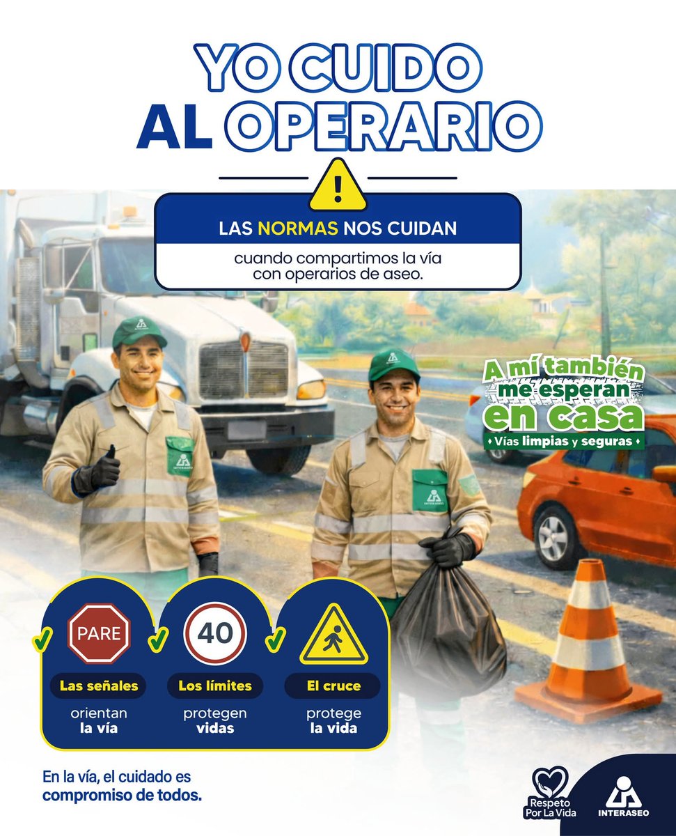 Bajolalupa_NOTI's tweet photo. #Interaseo Respetar a nuestros operarios es esencial para una movilidad segura: cumple las normas de tránsito, atiende las señales, respeta los límites de velocidad y cede el paso en la zona peatonal para garantizar que las labores de aseo @GrupoInteraseo
https://t.co/gGPxEeXXWE https://t.co/EUIsg2ENFz