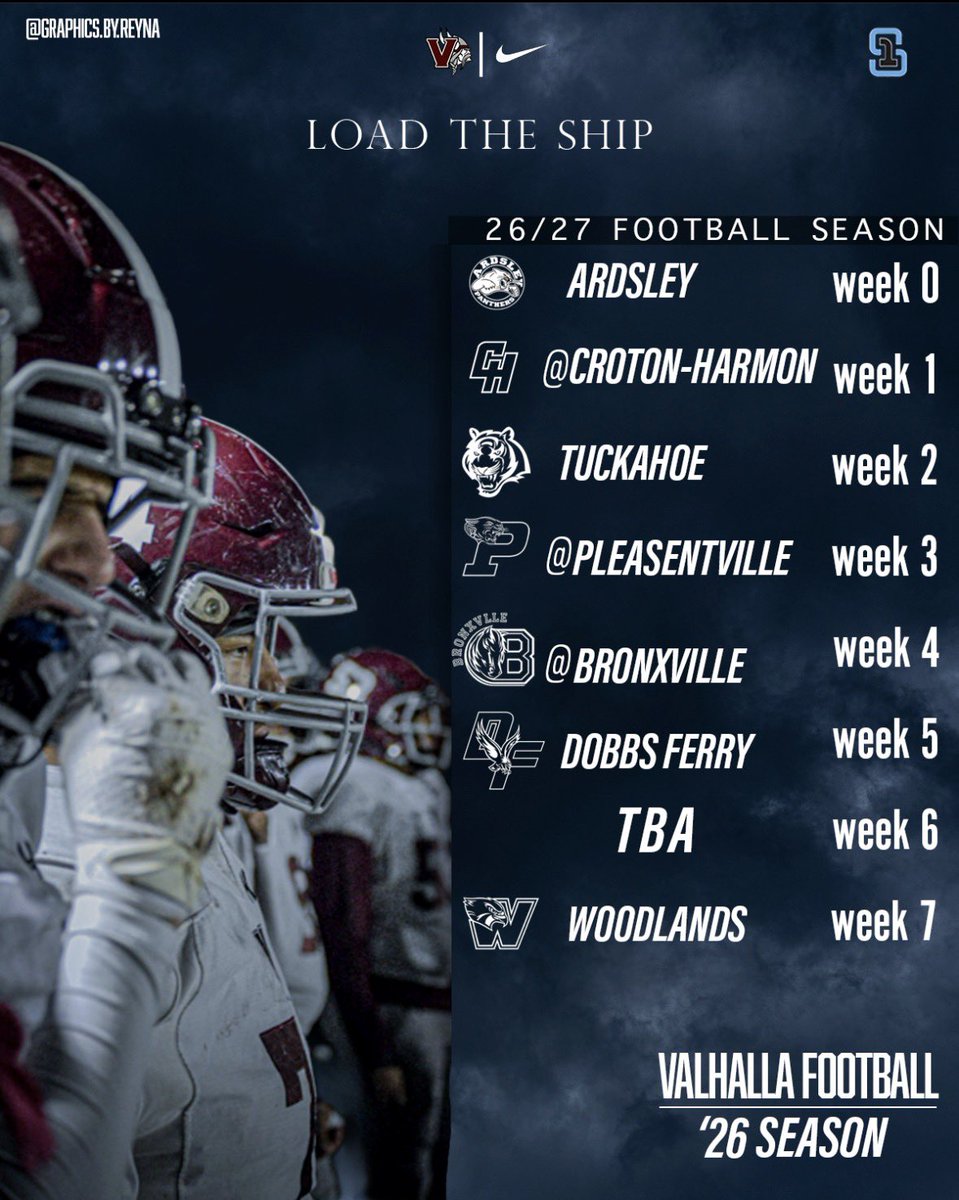 DematteoCoach's tweet image. 📣 The 2026 Valhalla Varsity Football Schedule is HERE!
Mark your calendars, rally the crew, and get ready to LOAD THE SHIP all season long ⚓🏈
There’s no better place to be on a Friday night than Viking Stadium!!
don’t miss a moment.
#Family  #LoadTheShip
@VMHS_Athletics_