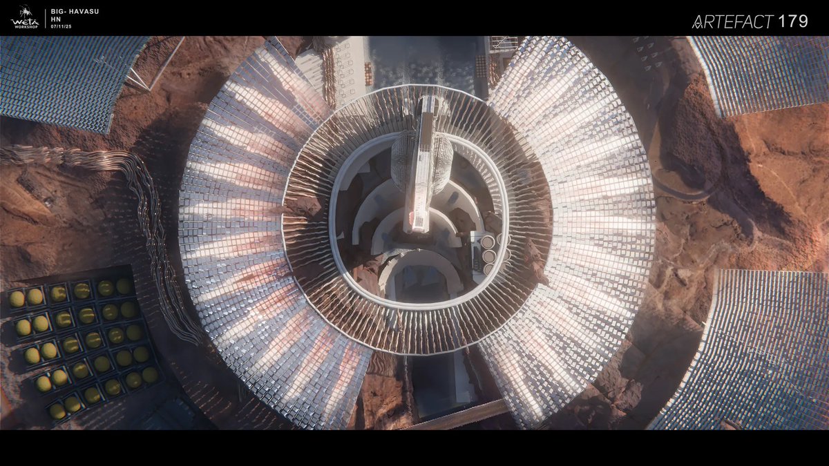 ArtefactHQ's tweet photo. 🪞 HAVASU

Powered by monolithic versions of modern CRS solar towers, 

Havasu obsessively instances itself all down the continent, connected by underground hyperlink tunnel networks.

Concept by Weta Workshop https://t.co/pAElaAzdxU