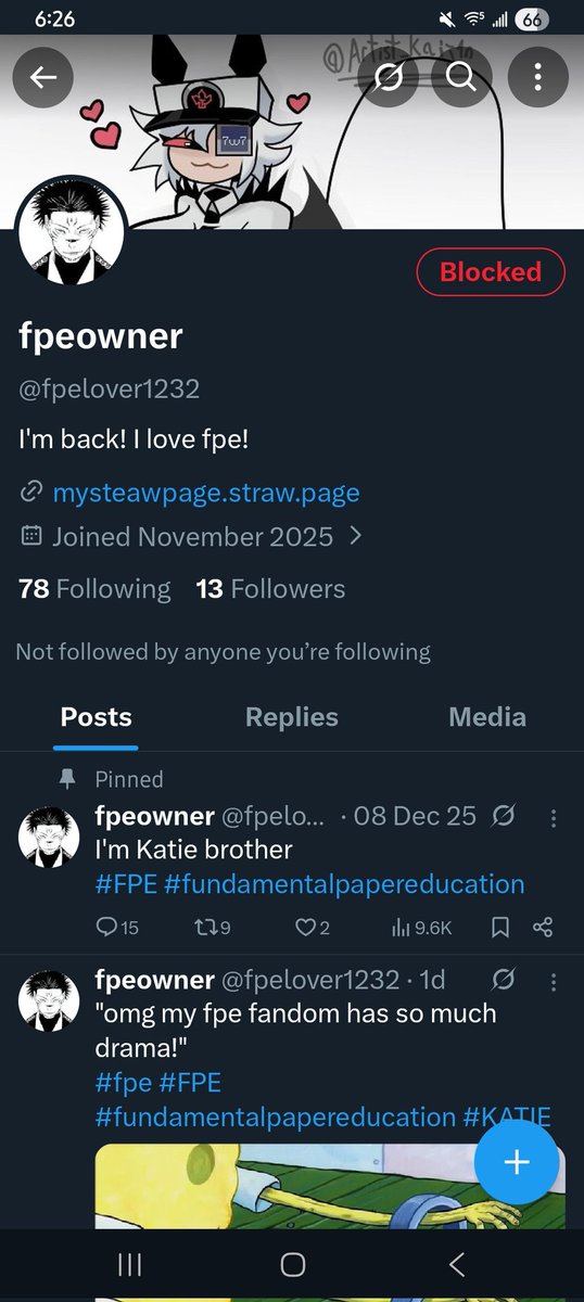 EngZipCEO's tweet photo. FPE!! Please block this nitwit.  Everything about their profile is bad. They have a fetish, they claim to be katies brother.... and they called katie a pedo. And much more. Some proof will be in the comments.
#fundamentalpapereducation https://t.co/8n3Ps4rEDY