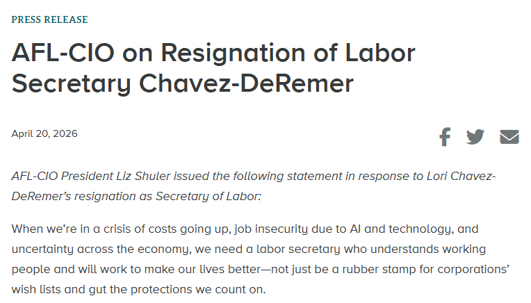 AFLCIO's tweet photo. With so much uncertainty across the economy, we need a labor secretary who understands working people and will work to make our lives better—not just be a rubber stamp for corporations’ wish lists. https://t.co/ALkeY1b6Jt https://t.co/R1piqwvQvV
