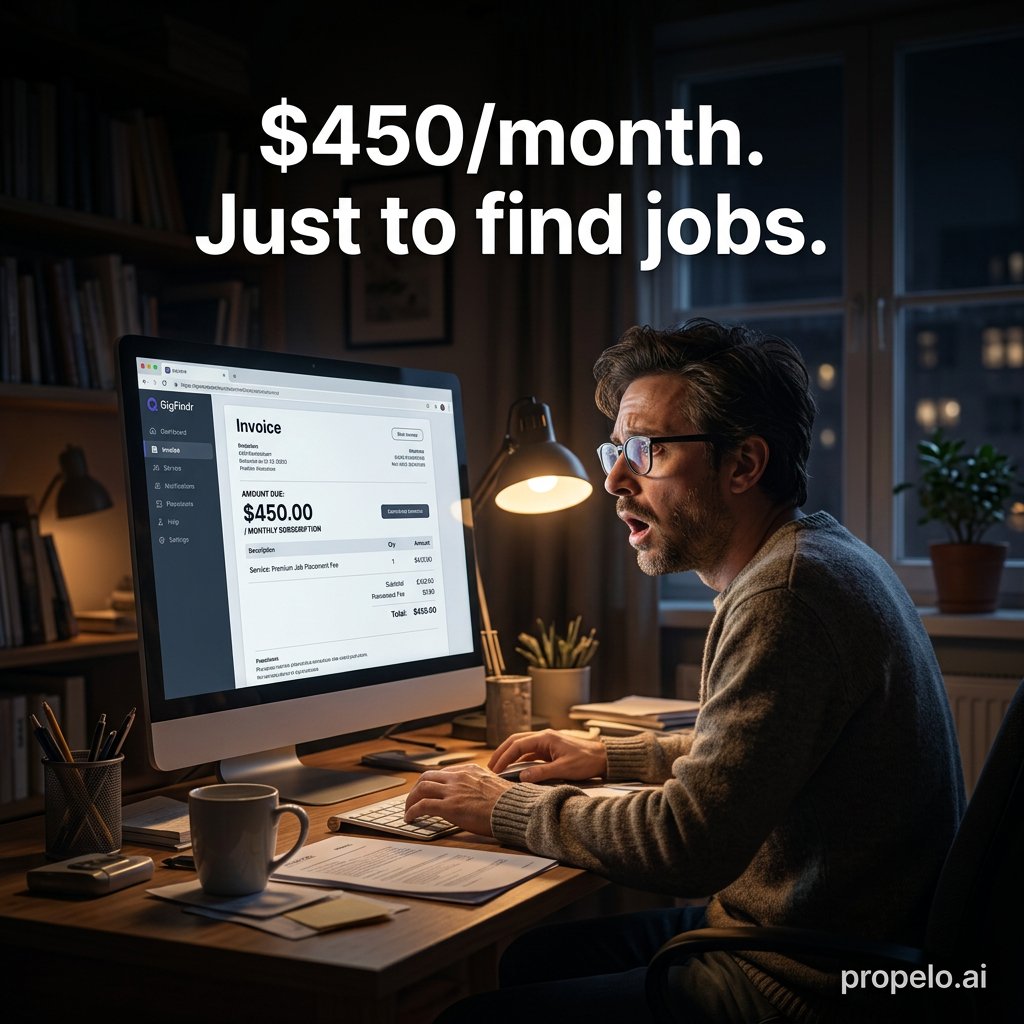 PropeloAI's tweet photo. GigRadar raised to $450/month. 

For a freelancer making $3k/month that's 15% of your   income. Gone. Every month. Just to get job alerts and a score. 
Propelo does the same job for $19. Very different math. https://t.co/Su5MVN47NY

#Upwork #GigRadar #PropeloAI #UpworkFreelancer https://t.co/9ISZbpB4yi
