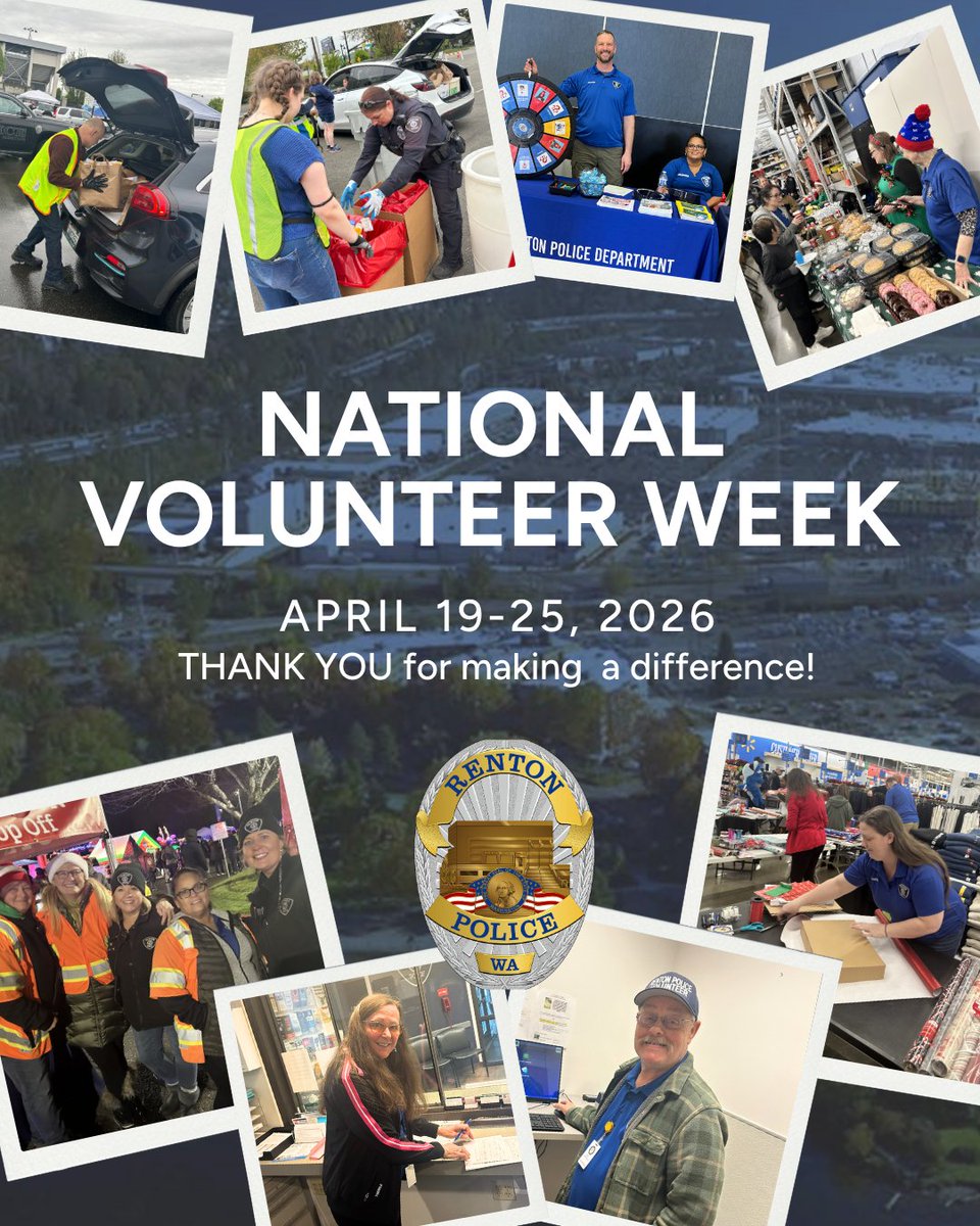 RentonpdWA's tweet image. It’s #NationalVolunteerWeek! 🎉
We’re proud to celebrate our volunteers who make a difference every day—supporting our team and connecting with the community. #CommunityHeroes