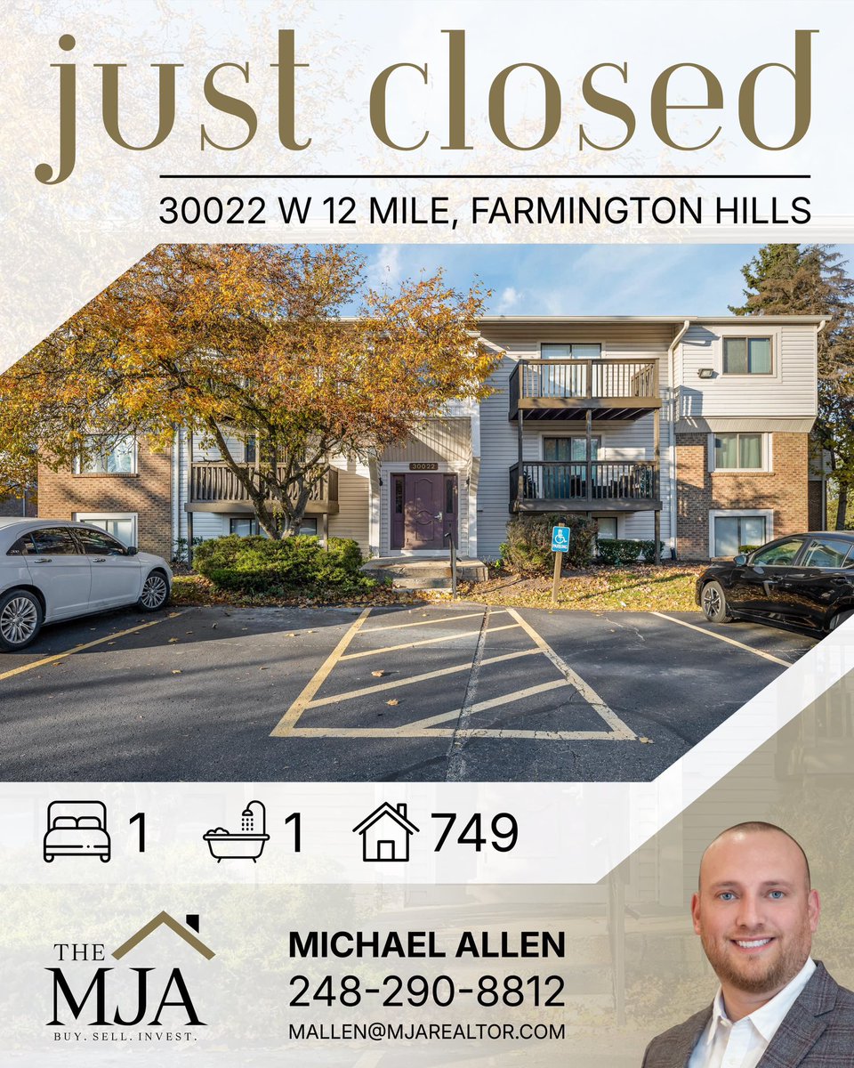 AllenjMichael's tweet photo. Huge congratulations to our seller on the successful sale of this condo in Farmington Hills 🎉🏡 Thank you for trusting us to help guide the process from start to finish. Wishing you the very best in your next chapter and all that’s ahead ✨🙌 https://t.co/sZ8qAqnnh5