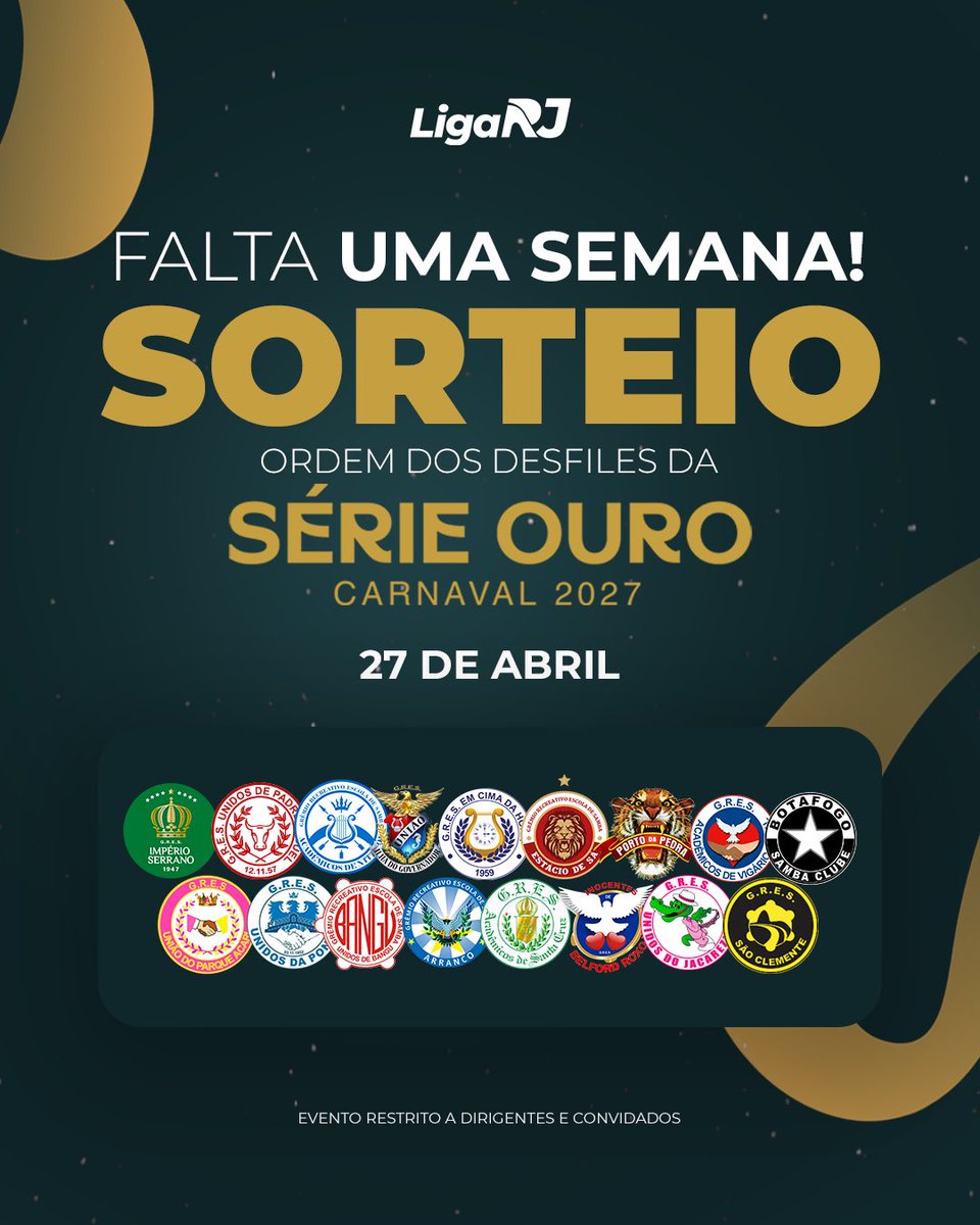 ligarjcarnaval's tweet photo. ✨ Cada posição define um destino. Cada desfile, uma história!

Falta apenas uma semana para o sorteio da ordem dos desfiles da Série Ouro 2027! 

Torça pela sua escola porque o maior espetáculo da Terra já começou por aqui! https://t.co/oa6c7PaYKs