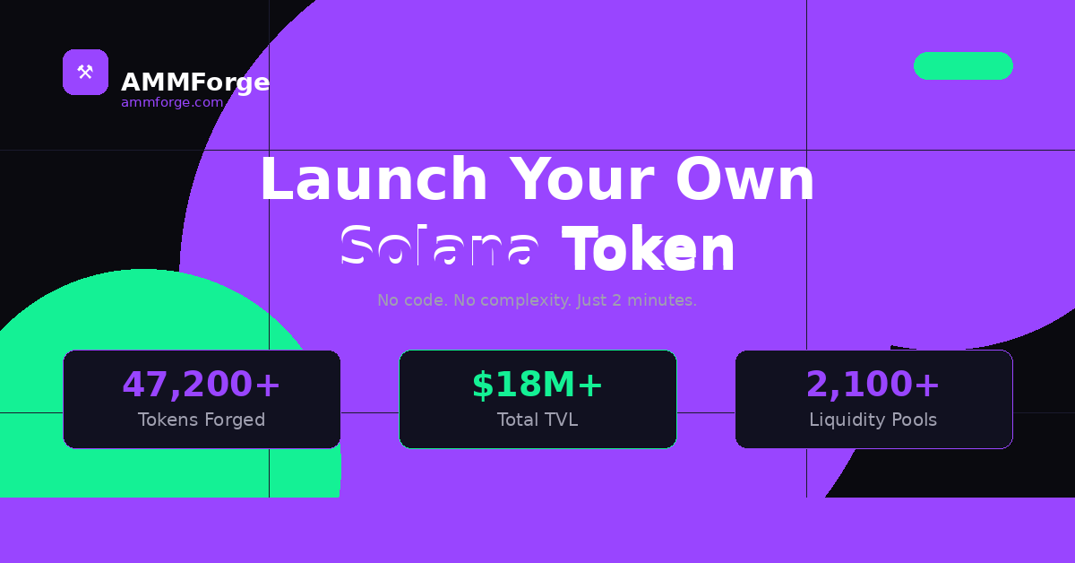 AMMForge's tweet image. ⚒️ Launch your own Solana token in under 2 minutes — no code, no drama.
✅ SPL token + liquidity pool ✅ Powered by Meteora DAMM v2 ✅ 47,200+ tokens already forged
🔗 ammforge.com
#Solana #MemeCoin #Crypto #SolanaToken #DeFi #Web3‌‌