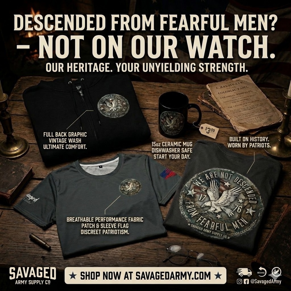 MichaelSavaged's tweet photo. We are not built by fearful men. 1776 is the core foundation of our strength. 🇺🇸

🛒Shop here: https://t.co/uJfMwGnOzT

#Liberty #FoundingPrinciples #Strength #SavagedShop https://t.co/PrBVAks8kw