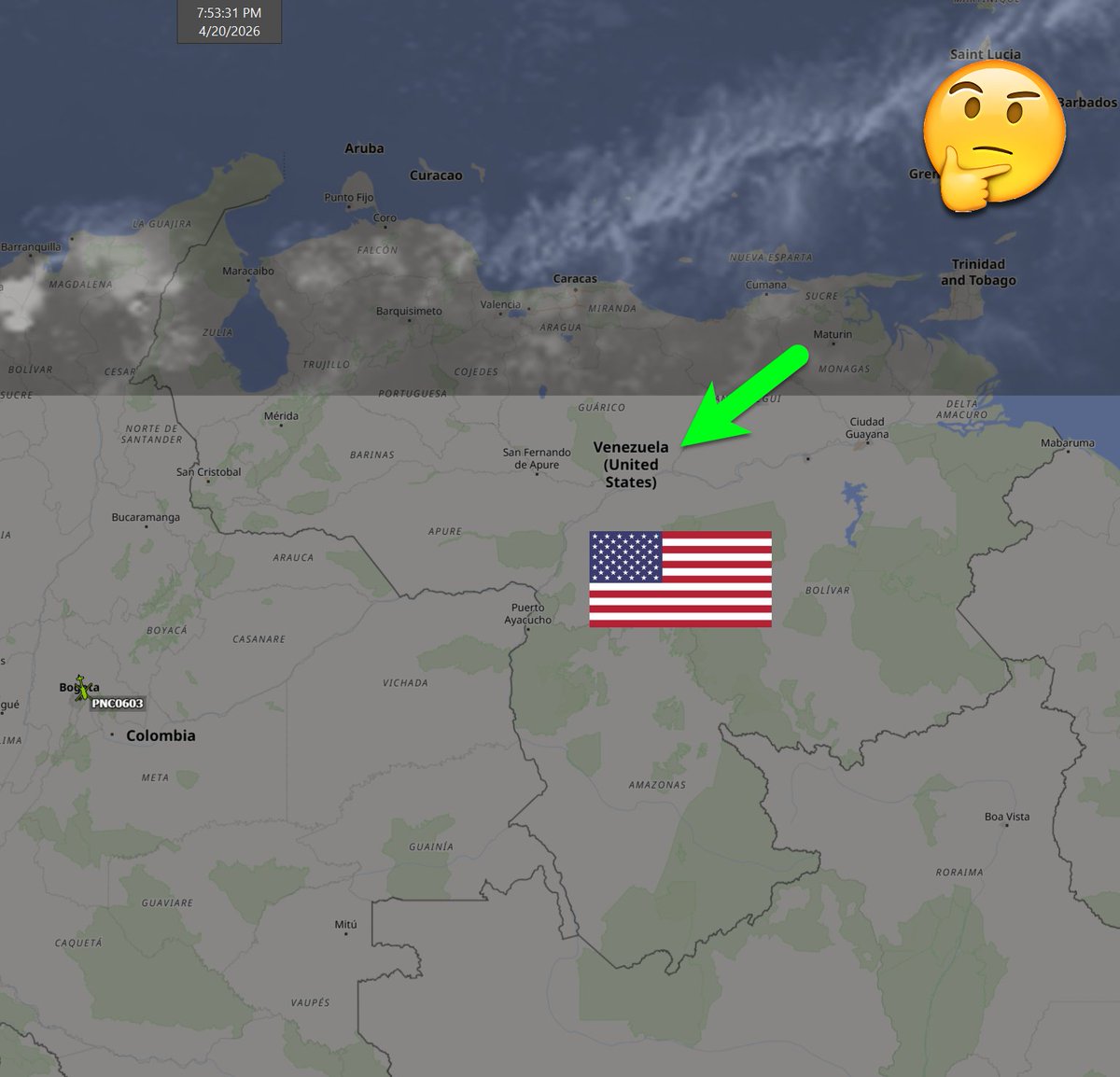 FlconEYES's tweet image. globe.adsbexchange.com
#VENEZUELA #USA entonces es el Estado 51 ??  🥰😍