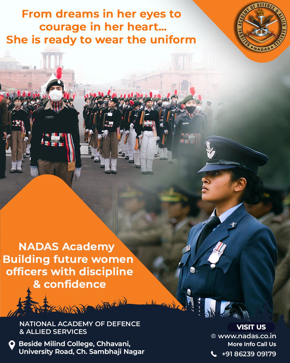 Nadas__official's tweet image. From dreams in her eyes to courage in her heart…
She is ready to wear the uniform 🇮🇳🏫 NADAS Academy
📞 8623909179🔥 Start your journey today#WomenInNDA 
#DefenceCareer #NADAS #FutureOfficer