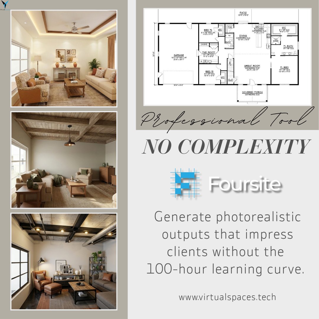 VirtualSpacesIn's tweet image. Turn blueprints into photoreal 3D renders instantly. No 100-hour learning curve - just pure design. 🚀

Sign up: virtualspaces.tech

#Architect #InteriorDesign #Foursite #VirtSpaces #2Dto3D #Visualisation #AI #PropTech #ArchViz #RealEstate