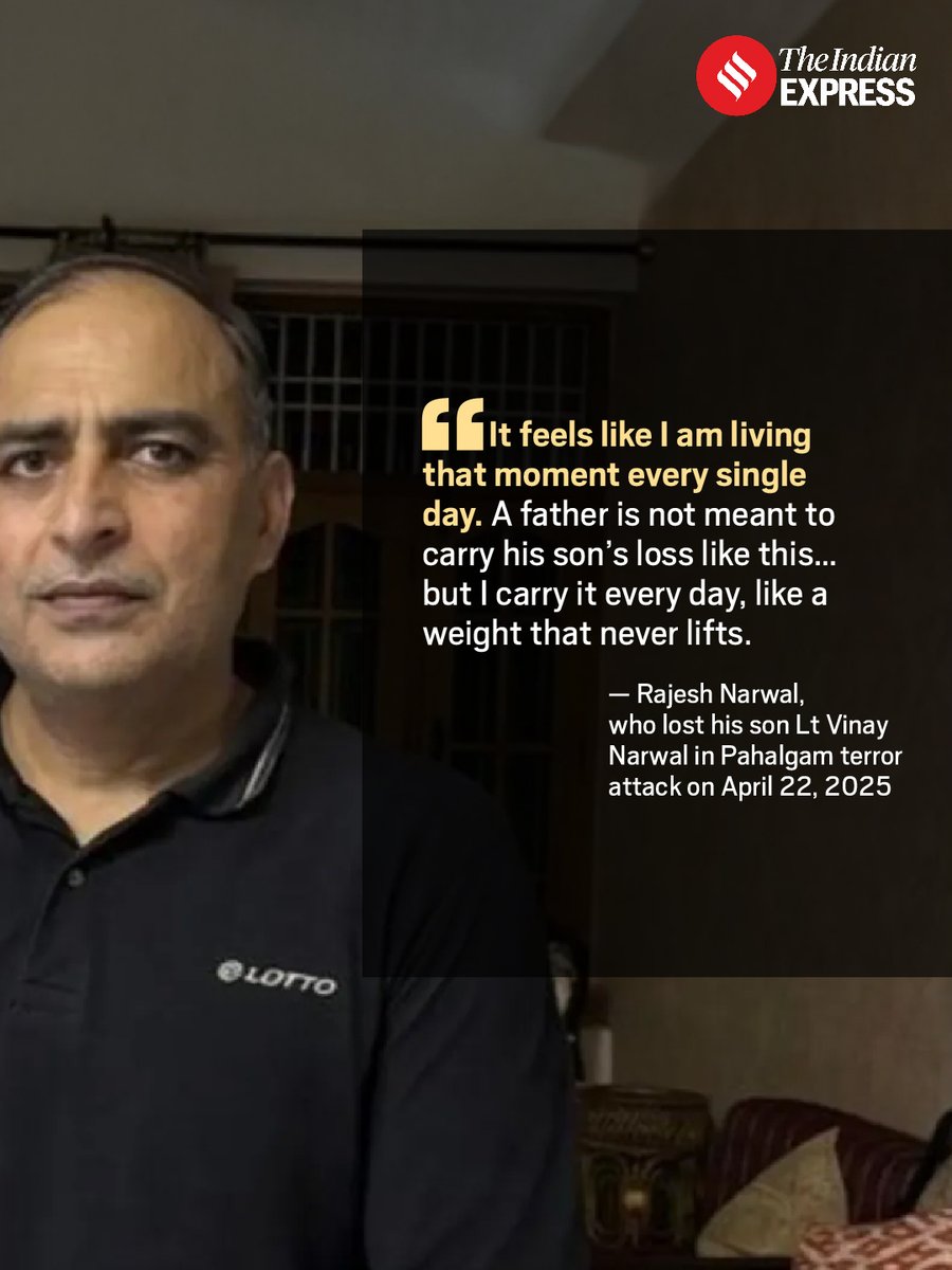 IndianExpress's tweet image. As the 1st anniversary of the April 22, 2025, #Pahalgam terror attack approaches, the family of naval officer Lt Vinay Narwal is still grappling with a loss that feels as raw as it did a year ago.

“It feels like I am living that moment every single day,” Lt Vinay’s father,