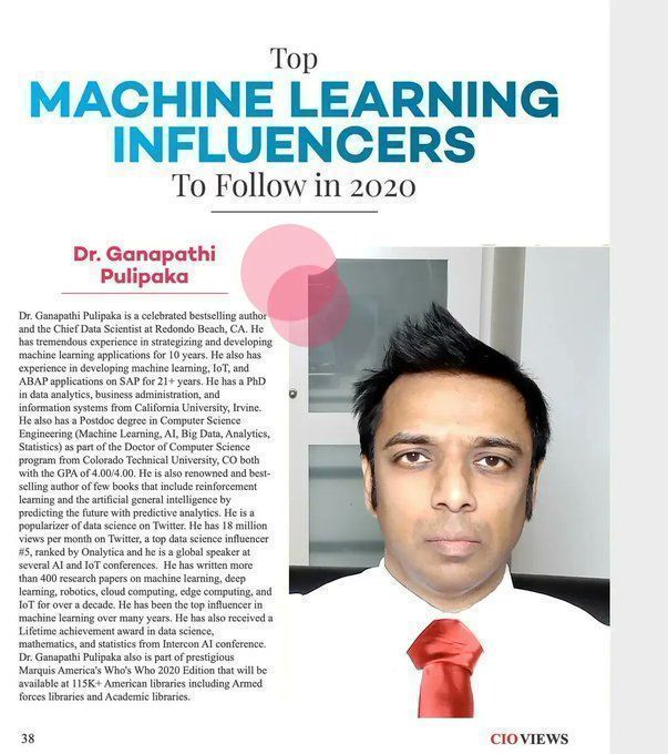 gp_pulipaka's tweet image. Top 2020 Influencers in Expert Machine Learning! @CIOviews #BigData #Analytics #DataScience #AI #MachineLearning #IoT #IIoT #Python #RStats #TensorFlow #JavaScript #ReactJS #CloudComputing #Serverless #Linux #Programming #Coding #100DaysofCode 
geni.us/2020-ML