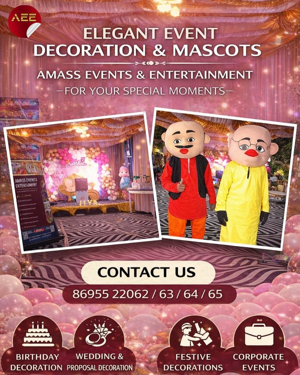 AmassEvent's tweet image. Turning Moments into Magical Memories🎉
From birthdays to weddings, festive celebrations to corporate events Amass Events &amp;amp; Entertainment brings your dream event to life with elegant décor, fun mascots &amp;amp; unforgettable experiences
#BirthdayDecoration #WeddingDecor #ProposalDecor