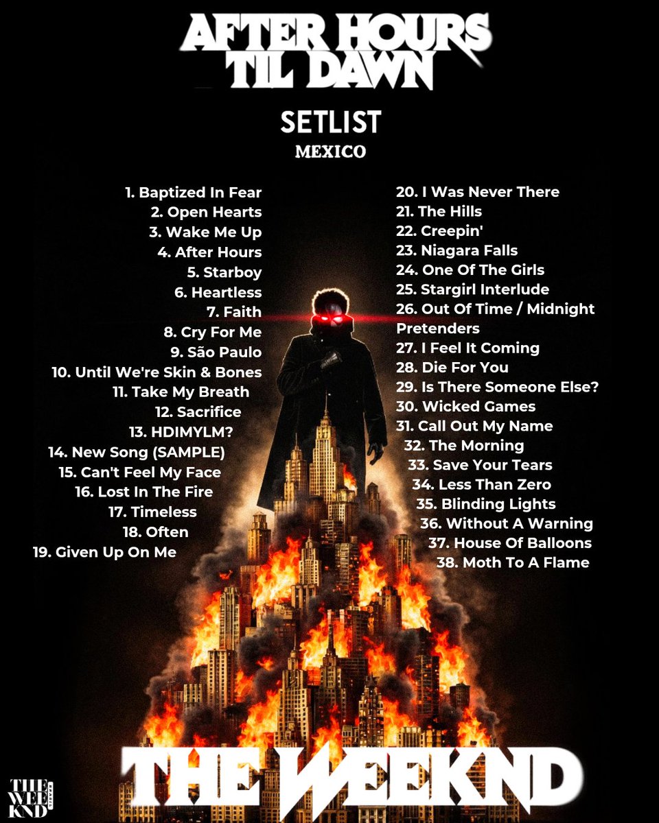 SiteTheWeekndBR's tweet image. XO'S! The Weeknd apresentou 38 MÚSICAS no primeiro show da #AfterHoursTilDawnTour no México. 🔥🇲🇽

O que vocês acharam?