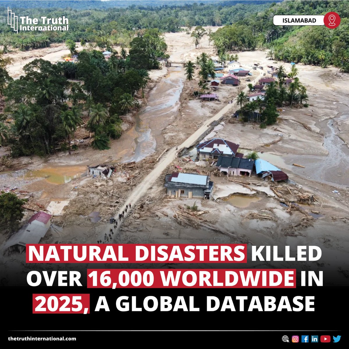 ttimagazine's tweet image. Natural Disasters Killed Over 16,000 Worldwide in 2025, Says Global Database

FOR FURTHER DETAILS: thetruthinternational.com/natural-disast…

#Natural #Disasters #Killed #16000Worldwide #GlobalDatabase #Islamabad #TTI